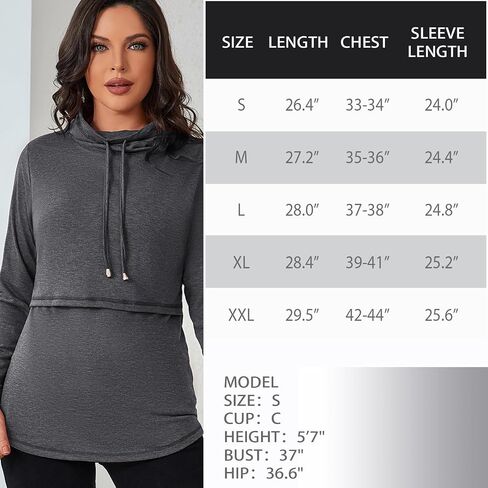 GINKANA Womens Nursing Tops Breastfeeding Sweatshirts Shirts Long Sleeve Drawstring Cowl Neck Nursing Tee Shirts Blouse in Kuwait