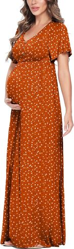 Peauty Maternity Dresses with Decorative Button | Fall Maternity Dresses for Photoshoot, Baby Shower Dress in Saudi Arabia