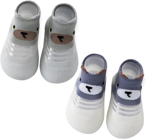 Toddler 2 Pairs Anti-Skid Socks Shoes Baby Boys Girls Rubber Sole Indoor First Walking Slippers in Saudi Arabia