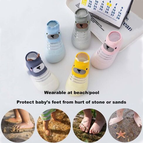 Toddler 2 Pairs Anti-Skid Socks Shoes Baby Boys Girls Rubber Sole Indoor First Walking Slippers in Saudi Arabia