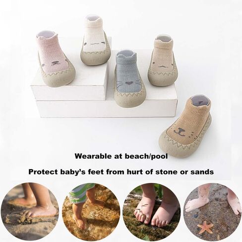 Toddler 2 Pairs Anti-Skid Socks Shoes Baby Boys Girls Rubber Sole Indoor First Walking Slippers in Kuwait