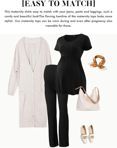 Jezero Women's Maternity Tops Short & Long Sleeve Side Ruching Round Neck Shirts… in Saudi Arabia