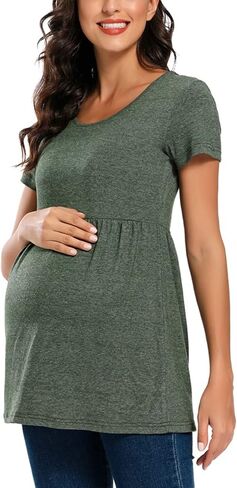 Jezero Women's Maternity Tops Short & Long Sleeve Side Ruching Round Neck Shirts… in Saudi Arabia