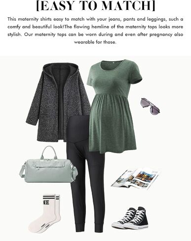Jezero Women's Maternity Tops Short & Long Sleeve Side Ruching Round Neck Shirts… in Saudi Arabia