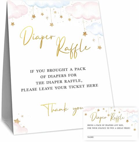 مجموعات ألعاب يانصيب الحفاضات لاستحمام الطفل - ألوان مائية وردية وزرقاء - 1 لافتة قائمة بذاتها مع 50 تذكرة يانصيب للحفاضات - كشف الجنس، ديكورات ومستلزمات حفلات استحمام الطفل - 10 in Kuwait