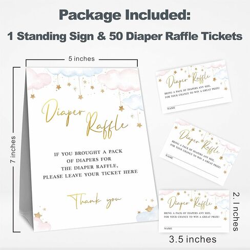 مجموعات ألعاب يانصيب الحفاضات لاستحمام الطفل - ألوان مائية وردية وزرقاء - 1 لافتة قائمة بذاتها مع 50 تذكرة يانصيب للحفاضات - كشف الجنس، ديكورات ومستلزمات حفلات استحمام الطفل - 10 in Kuwait