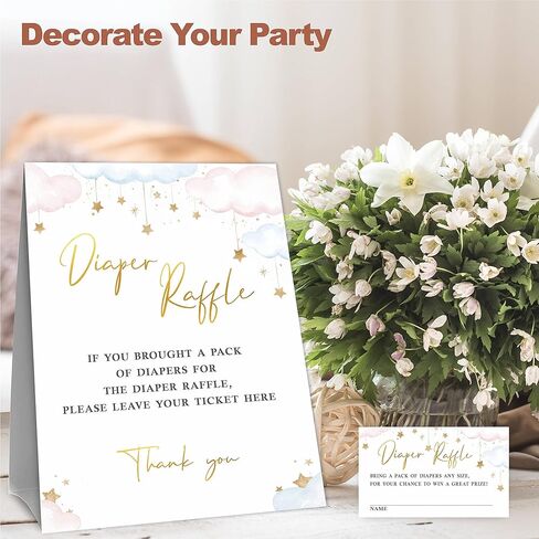 مجموعات ألعاب يانصيب الحفاضات لاستحمام الطفل - ألوان مائية وردية وزرقاء - 1 لافتة قائمة بذاتها مع 50 تذكرة يانصيب للحفاضات - كشف الجنس، ديكورات ومستلزمات حفلات استحمام الطفل - 10 in Kuwait