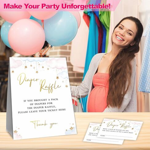 مجموعات ألعاب يانصيب الحفاضات لاستحمام الطفل - ألوان مائية وردية وزرقاء - 1 لافتة قائمة بذاتها مع 50 تذكرة يانصيب للحفاضات - كشف الجنس، ديكورات ومستلزمات حفلات استحمام الطفل - 10 in Kuwait