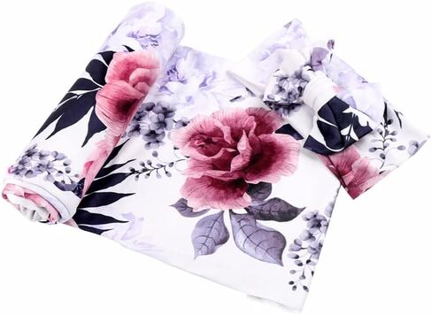 Galabloomer Newborn Receiving Blanket Headband Set Baby Swaddle Mother and Baby (Aqua White Flower) in Saudi Arabia