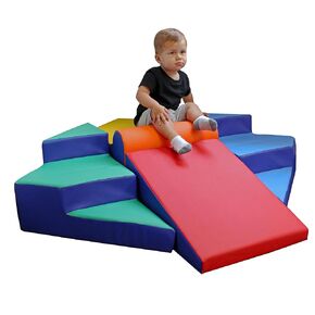 FDP SoftScape Step Up and Slide Corner Climber، هيكل لعب نشط داخلي للأطفال الصغار ومرحلة ما قبل المدرسة، رغوة ناعمة آمنة للزحف والانزلاق، تكوينات متعددة (مجموعة من 4 قطع) - متنوعة