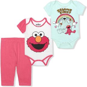 طقم ملابس داخلية وسروال ضيق للفتيات من Sesame Street Elmo وCookie Monster للرضع - وردي/أبيض/أخضر in Kuwait