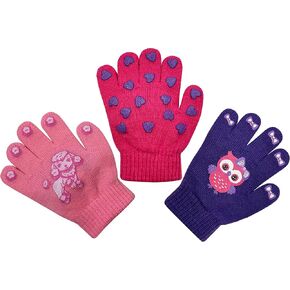 N'Ice Caps Kids Magic Stretch Gloves Mitten 3 Pairs Toddler Winter | Stretchy 5% Elastic Material for Boys and Girls Easy-On Fit, 95% Acrylic Fabric Provides Warmth in Cold Weather and Snow-Play in Saudi Arabia
