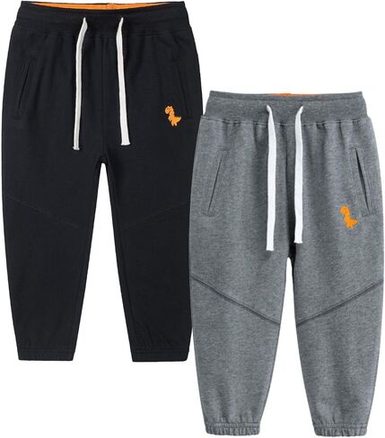 Baby Boy's 2-Pack Pants, Toddler Cotton Pull on Jogger, Kids Dinosaur Drawstring Elastic Sweatpants in Saudi Arabia