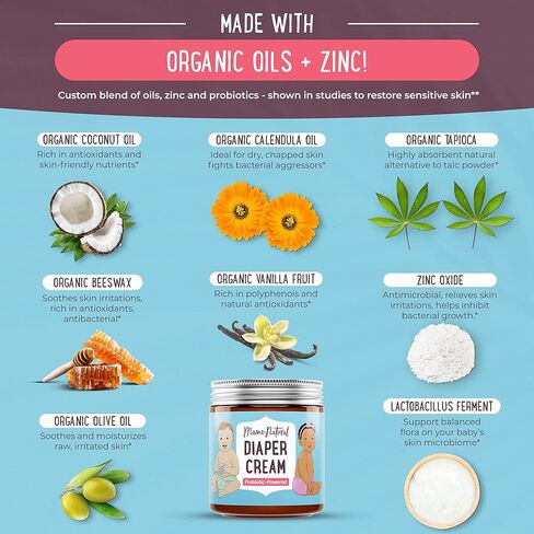 كريم ماما الطبيعي لطفح الحفاضات للأطفال (4 أونصة) - معزز بالبروبيوتيك مع آذريون عضوي 100% وزيت جوز الهند والزنك | مرهم علاجي وكريم معالجة طفح الحفاضات الشديد لمؤخرة الطفل in Kuwait
