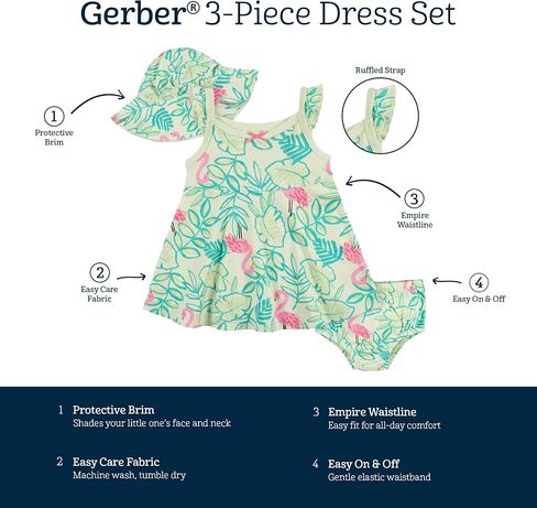 Gerber baby-girls 3-piece Sundress, Diaper Cover and Hat Set in Kuwait