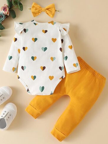 Fullfamous Baby Girl's 3pc Frill Long Sleeve Romper and Pant Set in Saudi Arabia