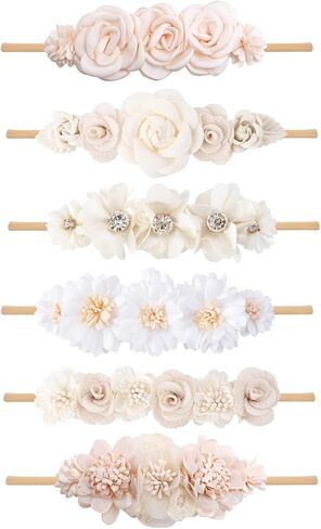 OOSAKU Baby Girl Flower Headbands Set Elastic Floral Headbands 6pcs Soft Nylon Hair Band for Newborn Toddler Hair Accessories in Saudi Arabia
