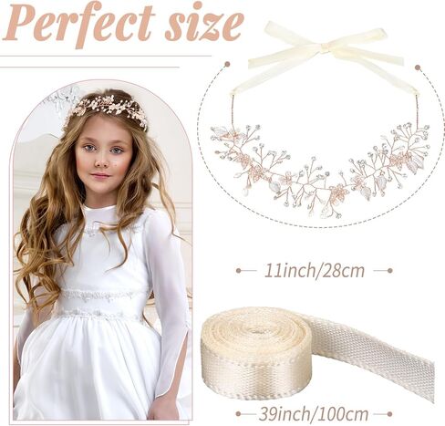 3 Pcs Wedding Flower Girl Headpiece Flower Girl Hair Accessory Flower Crown Princess Headband Alloy Floral Girls Tiara Rhinestone Pearl Headband for Baby Toddler Communion Prom Photography (Rose Gold) in Saudi Arabia