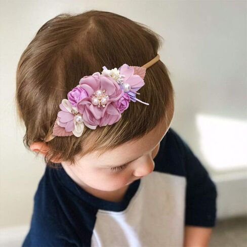 Baby Girl Bows Floral Headbands Set - 3pcs Flower Crown Elastic Hairband Newborn Toddler Hair Accessories Gifts for Girls （1-6 years old） in Kuwait