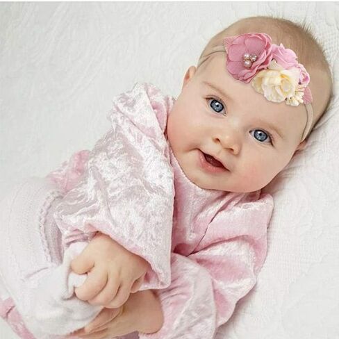 Baby Girl Bows Floral Headbands Set - 3pcs Flower Crown Elastic Hairband Newborn Toddler Hair Accessories Gifts for Girls （1-6 years old） in Kuwait