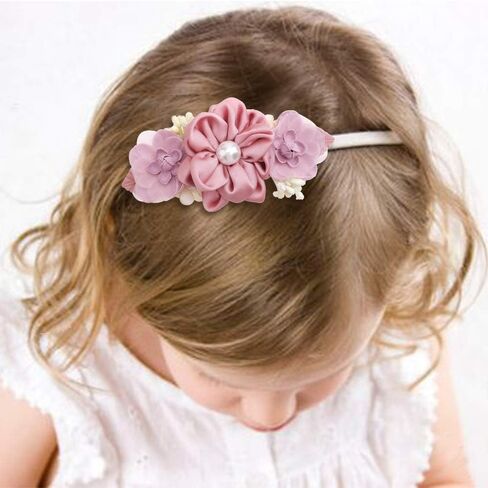 Baby Girl Bows Floral Headbands Set - 3pcs Flower Crown Elastic Hairband Newborn Toddler Hair Accessories Gifts for Girls （1-6 years old） in Kuwait