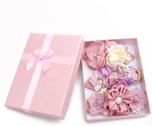 Baby Girl Bows Floral Headbands Set - 3pcs Flower Crown Elastic Hairband Newborn Toddler Hair Accessories Gifts for Girls （1-6 years old） in Kuwait