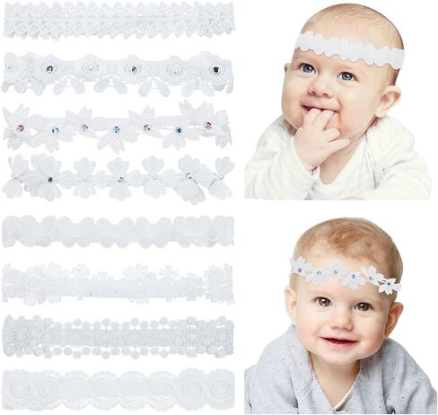 Cinaci 8 Pack Gold Delicate Flower Butterfly Leaf Stretchy Lace Headbands Baby Baptism Shower Christening Photo Props Hair Accessories for Baby Girls Infants Toddlers Kids (Gold-8 Pack) in Saudi Arabia