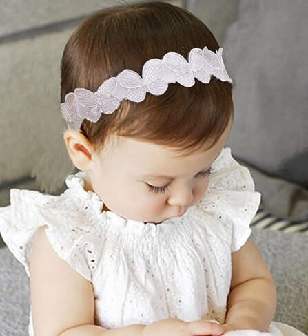 Cinaci 8 Pack Gold Delicate Flower Butterfly Leaf Stretchy Lace Headbands Baby Baptism Shower Christening Photo Props Hair Accessories for Baby Girls Infants Toddlers Kids (Gold-8 Pack) in Saudi Arabia