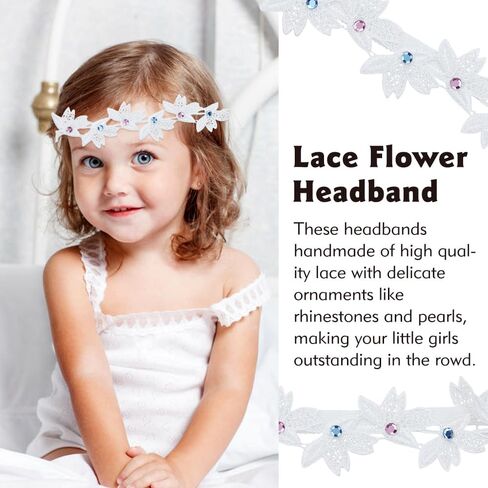 Cinaci 8 Pack Gold Delicate Flower Butterfly Leaf Stretchy Lace Headbands Baby Baptism Shower Christening Photo Props Hair Accessories for Baby Girls Infants Toddlers Kids (Gold-8 Pack) in Saudi Arabia