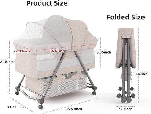 67i Baby Bassinet Portable Folding Rocking Bedside Bassinet Crib for Baby Bassinets Bedside Sleeper on Wheels with Mosquito Nets Newborn Infant Toddler Bassinet with Storage Basket (Deep Khaki) in Kuwait