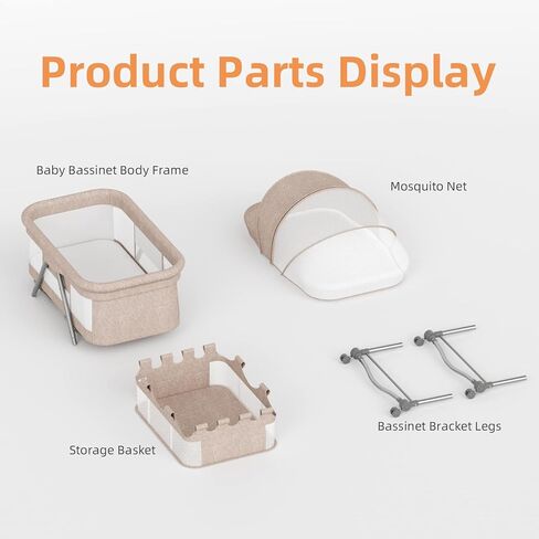 67i Baby Bassinet Portable Folding Rocking Bedside Bassinet Crib for Baby Bassinets Bedside Sleeper on Wheels with Mosquito Nets Newborn Infant Toddler Bassinet with Storage Basket (Deep Khaki) in Kuwait