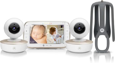 Motorola Baby Monitor VM855-2 - Indoor 2-Camera Video with Crib Mount - HD 720p, Connects to Phone App, 1000ft Range, 2-Way Audio, Split-Screen, Digital Pan-Tilt-Zoom, Room Temp Monitoring, Music in Kuwait