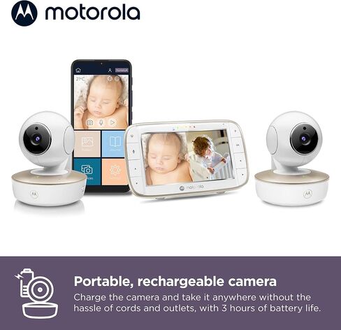 Motorola Baby Monitor VM855-2 - Indoor 2-Camera Video with Crib Mount - HD 720p, Connects to Phone App, 1000ft Range, 2-Way Audio, Split-Screen, Digital Pan-Tilt-Zoom, Room Temp Monitoring, Music in Kuwait