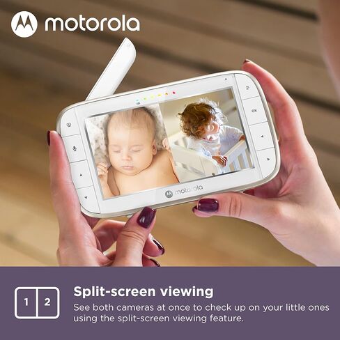 Motorola Baby Monitor VM855-2 - Indoor 2-Camera Video with Crib Mount - HD 720p, Connects to Phone App, 1000ft Range, 2-Way Audio, Split-Screen, Digital Pan-Tilt-Zoom, Room Temp Monitoring, Music in Kuwait