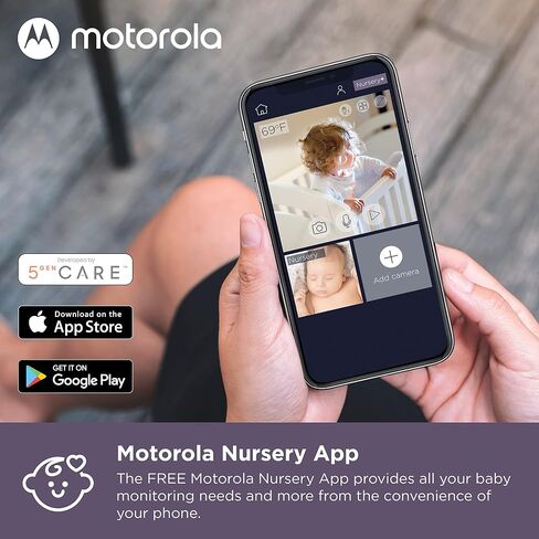 Motorola Baby Monitor VM855-2 - Indoor 2-Camera Video with Crib Mount - HD 720p, Connects to Phone App, 1000ft Range, 2-Way Audio, Split-Screen, Digital Pan-Tilt-Zoom, Room Temp Monitoring, Music in Kuwait