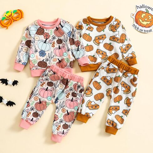 Toddler Baby Girl Halloween Clothes Pumpkin Outfits Set Pullover Sweatshirt Tops+Flare Pants Fall Winter Baby Clothes in Saudi Arabia