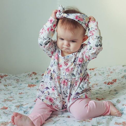 3PCS Baby Girl Clothes Ruffle Floral Shirt Tops Pants Headband Outfit Sets in Saudi Arabia