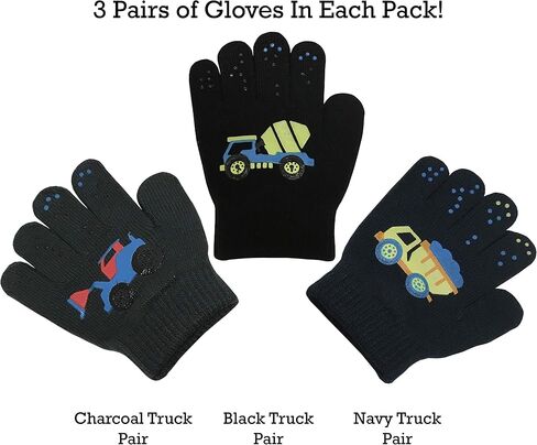 N'Ice Caps Kids Magic Stretch Gloves Mitten 3 Pairs Toddler Winter | Stretchy 5% Elastic Material for Boys and Girls Easy-On Fit, 95% Acrylic Fabric Provides Warmth in Cold Weather and Snow-Play in Saudi Arabia
