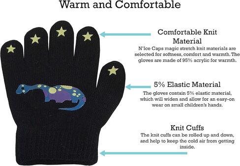 N'Ice Caps Kids Magic Stretch Gloves Mitten 3 Pairs Toddler Winter | Stretchy 5% Elastic Material for Boys and Girls Easy-On Fit, 95% Acrylic Fabric Provides Warmth in Cold Weather and Snow-Play in Saudi Arabia