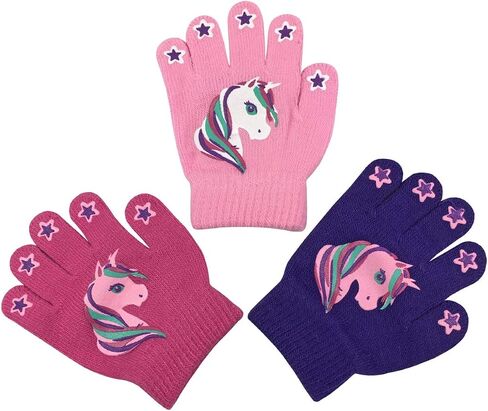 N'Ice Caps Kids Magic Stretch Gloves Mitten 3 Pairs Toddler Winter | Stretchy 5% Elastic Material for Boys and Girls Easy-On Fit, 95% Acrylic Fabric Provides Warmth in Cold Weather and Snow-Play in Saudi Arabia