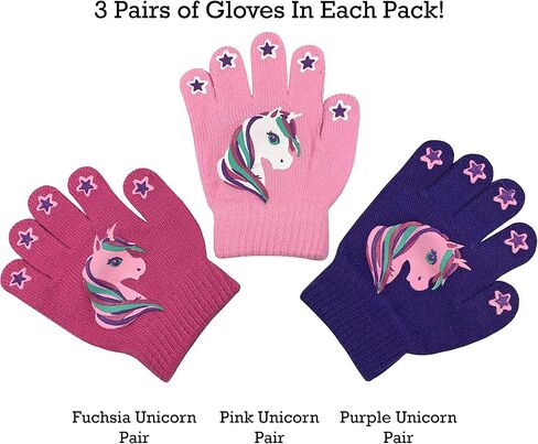 N'Ice Caps Kids Magic Stretch Gloves Mitten 3 Pairs Toddler Winter | Stretchy 5% Elastic Material for Boys and Girls Easy-On Fit, 95% Acrylic Fabric Provides Warmth in Cold Weather and Snow-Play in Saudi Arabia