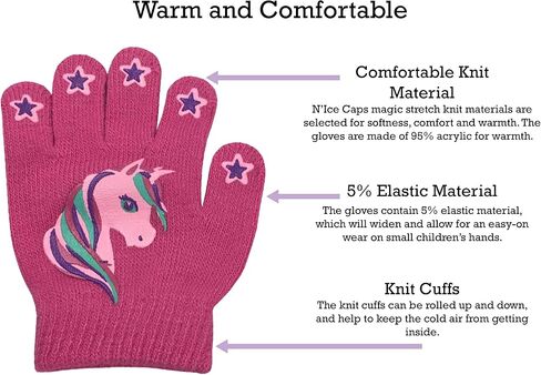 N'Ice Caps Kids Magic Stretch Gloves Mitten 3 Pairs Toddler Winter | Stretchy 5% Elastic Material for Boys and Girls Easy-On Fit, 95% Acrylic Fabric Provides Warmth in Cold Weather and Snow-Play in Saudi Arabia