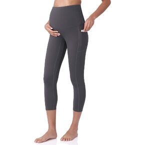 POSHDIVAH Maternity Capri Leggings with Pockets Pregnancy Workout Pants | Over The Belly, Soft Stretch, Breathable, High Rise, No Front Seam, Yoga, Active Wear, Postpartum in Saudi Arabia