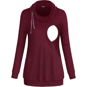 Quinee Womens Long Sleeve Nursing Tops Cowl Neck Hoodie Hem Casual Nursing Sweatshirt for Breastfeeding