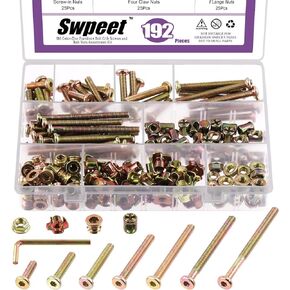 Swpeet 192Pcs M6 × 20/30/40/50/60/70/80mm Color Zinc Hex Socket Head Cap Crib Baby Bed Bolt and Threaded Insert Nuts with Flange Nuts and 4 Pronged Tee T Nuts Kit with Allen Wrench in Kuwait