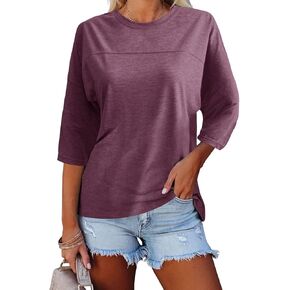 Dailiup Women's Casual 3/4 Sleeve T-Shirts Loose Round Neck Cute Tunic Tops Basic Tees Blouses in Saudi Arabia