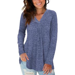 iGENJUN Womens Long Sleeve Tunic Tops For Leggings Pullover V Neck Casual Fall Tops Plus Size