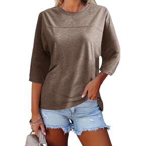 Orchidays Womens Crew Neck 3/4 Sleeve Basic T-Shirts Solid Loose Cute Tunic Top Blouses