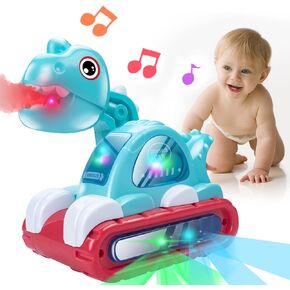 ألعاب أطفال موسيقية من UNIH مناسبة للأطفال بعمر عام واحد، ألعاب زحف للأطفال مع سيارة ديناصور مع رذاذ وأضواء ألعاب للأطفال من عمر 6 إلى 12-18 شهرًا in Kuwait
