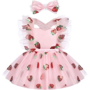 Baby Toddler Girl Backless Lace Butterfly Strawberry Ruffle Princess Cake Smash Birthday Party Photoshoot Dress in Saudi Arabia